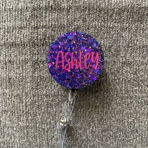 Customizable Purple Color Flip Retractable Name Badge Reel ID Tag Holder